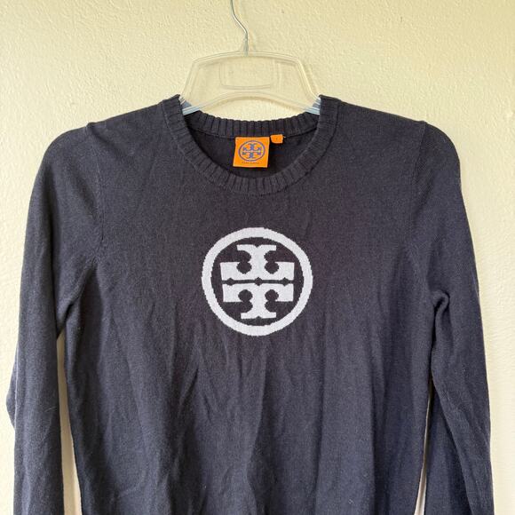 Tory Burch Cashmere Wool Blend Crewneck Navy Blue pullover lite sweater size S - Picture 4 of 9